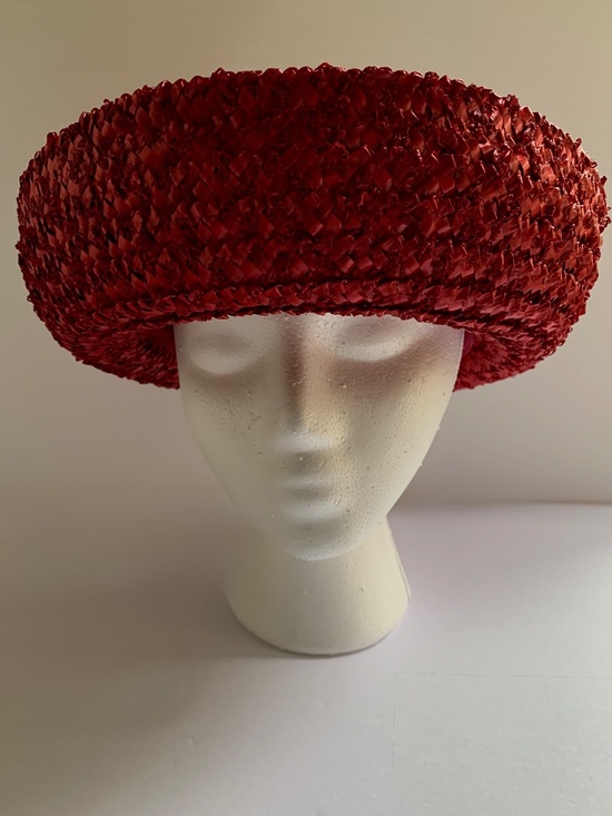 Vintage 1950s Red Breton Straw Hat Union Made Wide Brim Derby Medium main image 4
